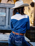 Cowgirl Tuff Prescott Pearl Snap – Denim Button Up with Boot Stitch Embroidery