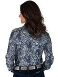 Cowgirl Tuff Dust and Grace – Navy and White Lace Print Button Up