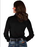 Cowgirl Tuff Nightfall Rodeo – Black Stretch Suede Button Up with Embroidery