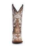 front of boots with white back drop