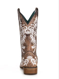 back of boots with white backdrop