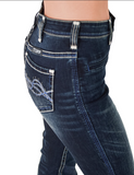 Side view of the jeans on a model.