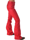 Right side view of model wearing trouser jeans.