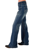 Left side view of model wearing trouser jeans.