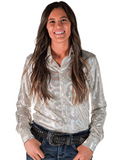 Front view of a model wearing the Shiny Side Up Pullover in a white back drop.