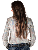 Back view of a model wearing the Desert Hound Pullover in a white back drop.