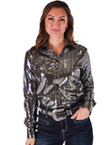 Front view of a model wearing the Spurfire Pullover Button up in a white back drop.