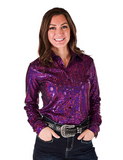 Front view of a model wearing the  Spurfire Pullover Button Up in a white back drop.