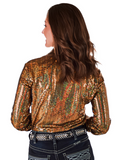 Back view of the model wearing the Spurfire Pullover Button Up in a white back drop.