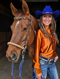 Cowgirl Tuff Satin Hustle Pullover Button Up in Copper