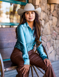 Cowgirl Tuff Satin Hustle Pullover Button Up in Morning Mist