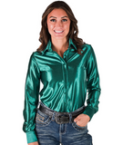 Cowgirl Tuff Satin Hustle Pullover Button Up in Deep Turquoise