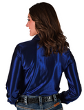 Cowgirl Tuff Satin Hustle Pullover Button Up in Indigo Blue