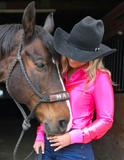 Cowgirl Tuff Satin Hustle Pullover Button Up in Hot Pink