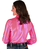 Cowgirl Tuff Satin Hustle Pullover Button Up in Hot Pink