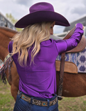 Cowgirl Tuff Satin Hustle Pullover Button Up in Purple