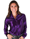 Cowgirl Tuff Satin Hustle Pullover Button Up in Purple