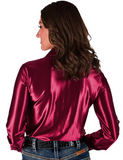 Cowgirl Tuff Satin Hustle Pullover Button Up in Sangria Red