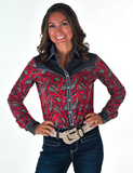 Cowgirl Tuff Ranch Ready Pullover Button Up with Grey Suede