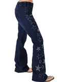 Stock photo of the Cowgirl Tuff Pull-On Star Trouser from the right side.