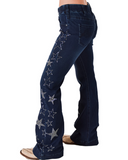 Stock photo of the Cowgirl Tuff Pull-On Star Trouser from the left side.
