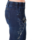 Close up of the star design on the Cowgirl Tuff Pull-On Star Trouser.