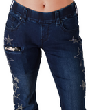 Close up of the front pockets on the Cowgirl Tuff Pull-On Star Trouser.