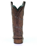 Back view of the Barbed Trailblazer Corral Boots in a white back ground.