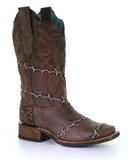 Side view of the Barbed Trailblazer Corral Boots in a white back ground.