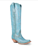 Side view of the Embroidered Sky Corral Boots in a white background. 