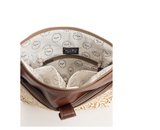 Inside of the Fennington Leather Bag in Ivory in a white back drop.