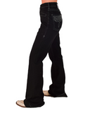 Black jeans worn by a person on a white background