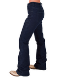 Insulated blue jeans worn by a person on a white background
