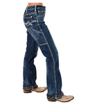Blue jeans worn by a person on a white background