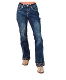 Blue jeans worn by a person on a white background