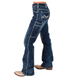 Blue jeans worn by a person on a white background