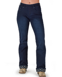 Model wearing Dark Denim jeans