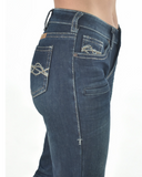 Model wearing Denim Flannel jeans 