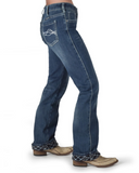 Model wearing Cowgirl Tuff Denim Flannel Jeans 