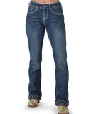 Model wearing Cowgirl Tuff Denim Flannel Jeans 