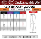 Stretch-level chart for pants with size guide and diagram
