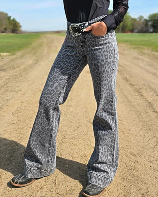 Gray Leopard Trouser Jeans by Cowgirl Tuff