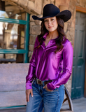 Cowgirl Tuff Satin Hustle Pullover Button Up in Lavender Luv