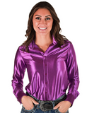 Cowgirl Tuff Satin Hustle Pullover Button Up in Lavender Luv