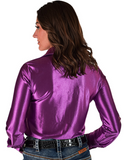 Cowgirl Tuff Satin Hustle Pullover Button Up in Lavender Luv