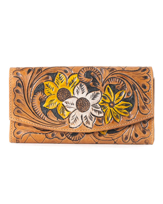 Brown Garden Tooled Leather Wallet by Myra Bag