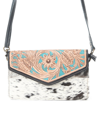 Pelagic Hair-On Leather Crossbody Wallet by Myra Bag
