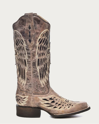 Night Halo Cross and Wings Square Toe Boots in Brown and Black by Corral Boots