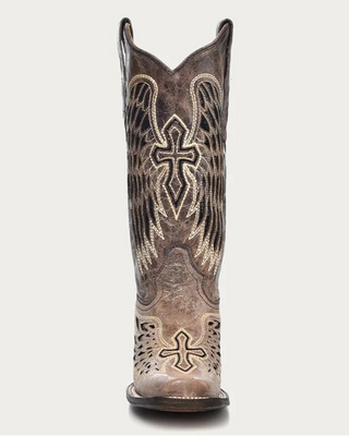 Night Halo Cross and Wings Square Toe Boots in Brown and Black by Corral Boots