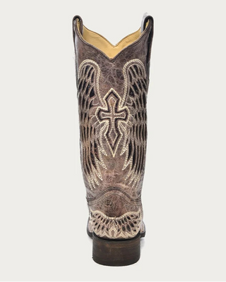 Night Halo Cross and Wings Square Toe Boots in Brown and Black by Corral Boots